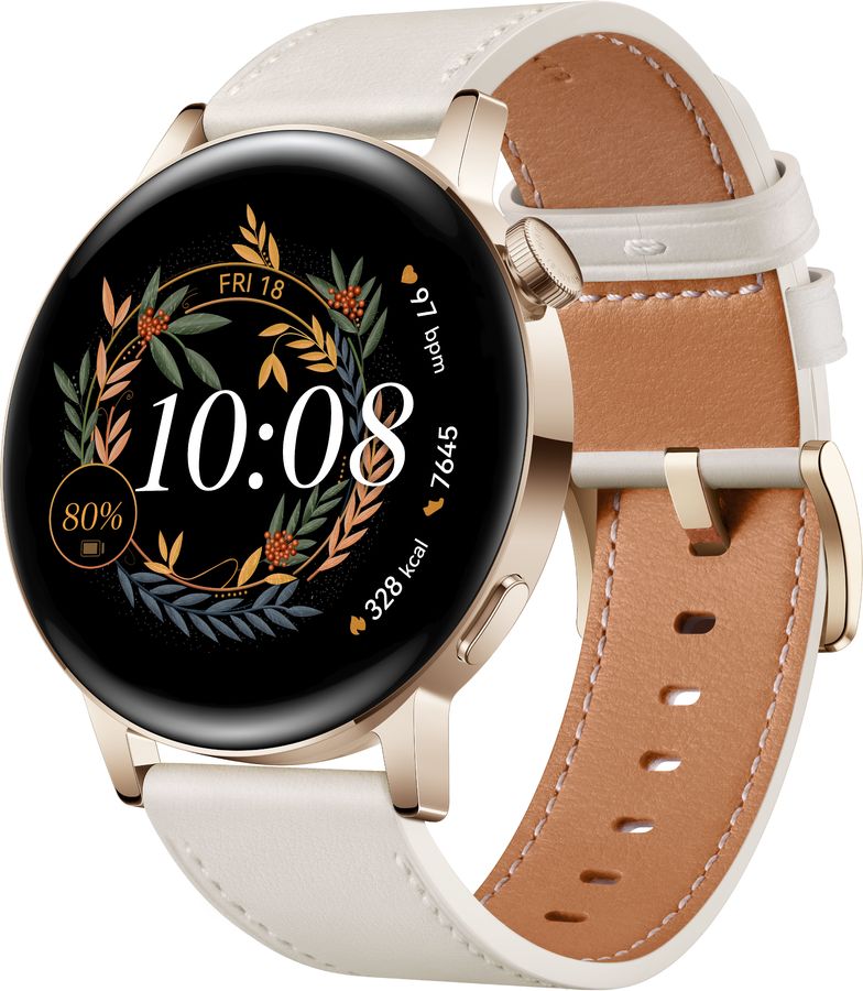 Смарт-часы Huawei Watch GT 3 42mm золотистые с белым кожаным ремешком