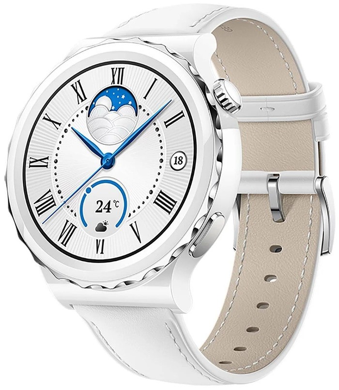 Сарт-часы Huawei Watch GT 3 Pro 43 mm Ceramic белый кожаный ремешок